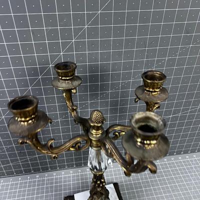 Candelabra Glass & Brass with Marble Base