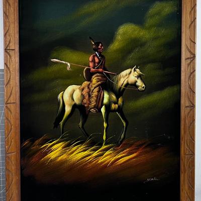 Velvet Painting NATIVE American on Horseback 