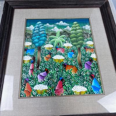 Pastel Under Glass, Women Picking Cotton, Signed Michele FRAMED
