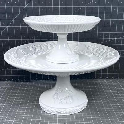 2 Matching Cake Plates White 