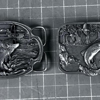 2 Fishing Belt Buckles from Siskiyou Dated 1982 