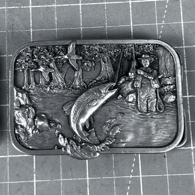 2 Fishing Belt Buckles from Siskiyou Dated 1982 
