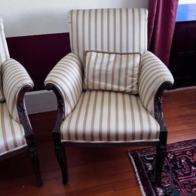 Pair of Federal Style Striped Arm Chairs 