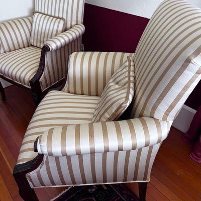 Pair of Federal Style Striped Arm Chairs 