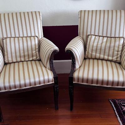 Pair of Federal Style Striped Arm Chairs 