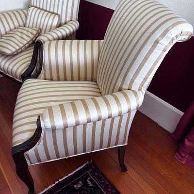 Pair of Federal Style Striped Arm Chairs 