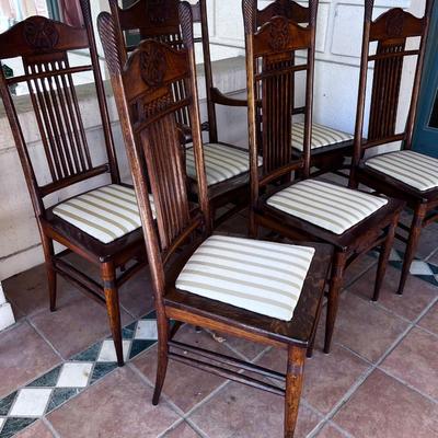 6- English Arts & Crafts Oak Dining Chairs
