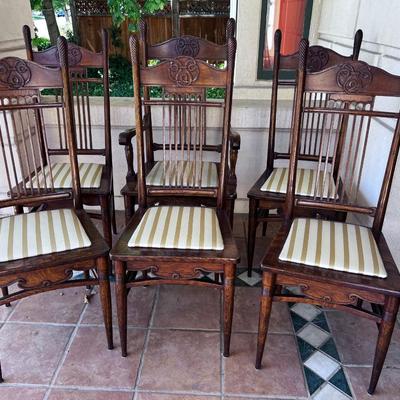 6- English Arts & Crafts Oak Dining Chairs