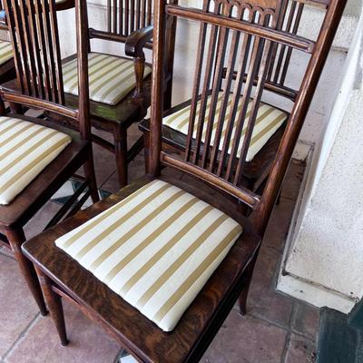 6- English Arts & Crafts Oak Dining Chairs