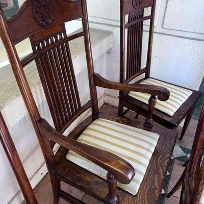 6- English Arts & Crafts Oak Dining Chairs