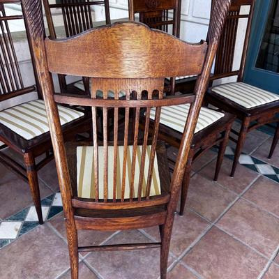 6- English Arts & Crafts Oak Dining Chairs