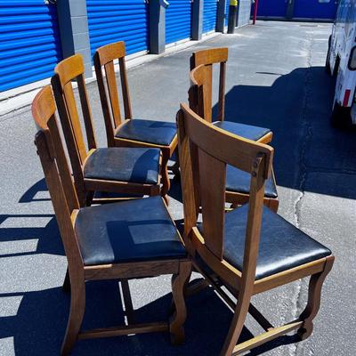 Antique Oak 'T' Back Chairs 6 total