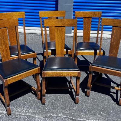 Antique Oak 'T' Back Chairs 6 total