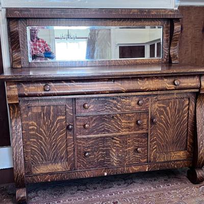 Antique OAK Sideboard Buffet w/Mirror
