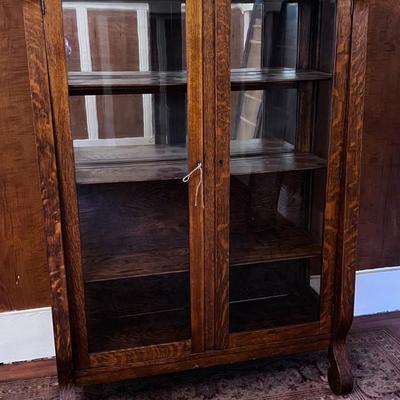 Antique Oak Glass Front Cabinet