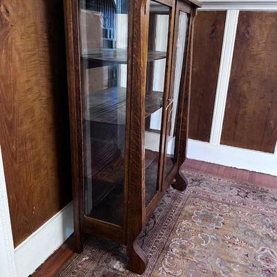 Antique Oak Glass Front Cabinet