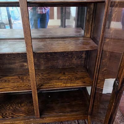 Antique Oak Glass Front Cabinet