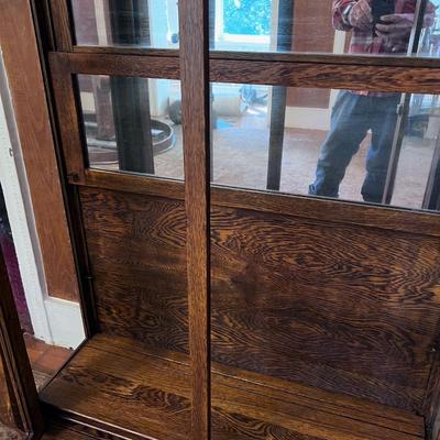 Antique Oak Glass Front Cabinet