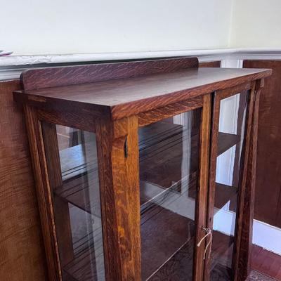 Antique Oak Glass Front Cabinet