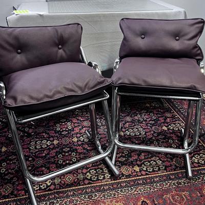 Vintage Pair of Leather Chrome Stools by Jerry Johnson MCM