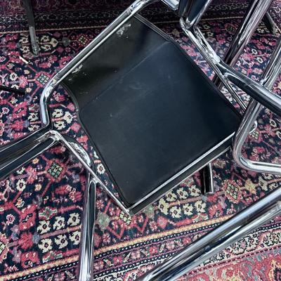 Vintage Pair of Leather Chrome Stools by Jerry Johnson MCM