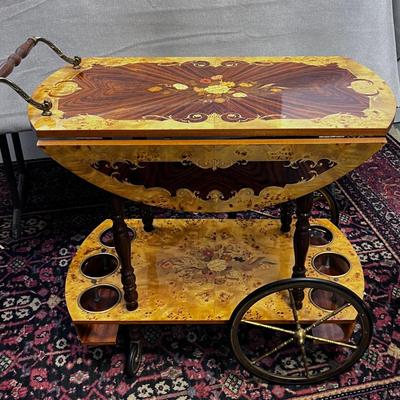 1960's Italian Walnut Burl Bar Cart Inlay AWESOME