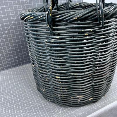 Antique Wicker Basket Green Chippy Paint. 