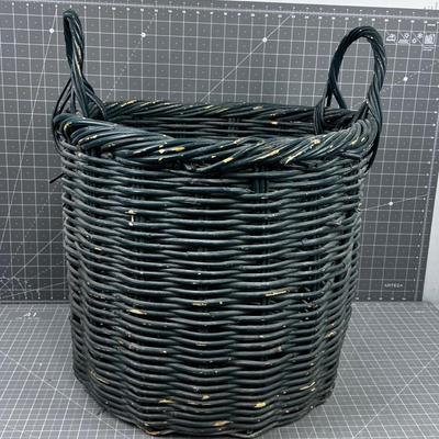 Antique Wicker Basket Green Chippy Paint. 