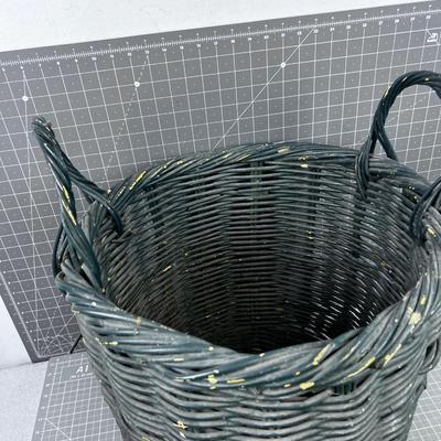 Antique Wicker Basket Green Chippy Paint. 