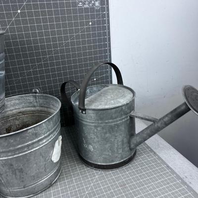 Galvanized Buckets ( 3) and Watering Can 