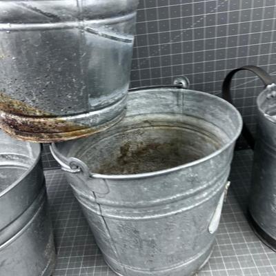 Galvanized Buckets ( 3) and Watering Can 