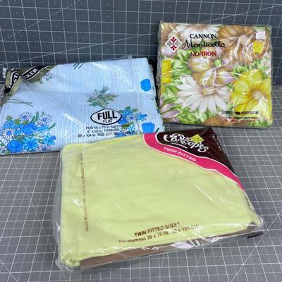 Vintage Cotton Sheets - Full Flatt and 2 Twin Fitted New in the PACKAGE