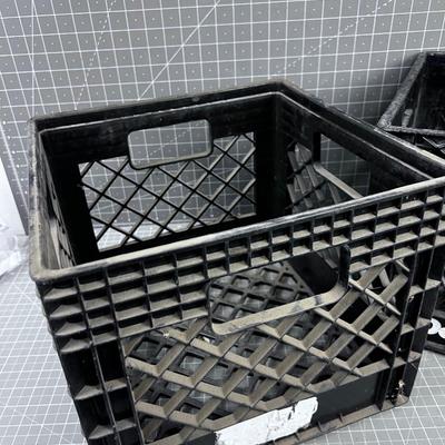 2 Plastic Milk Crates, Black 