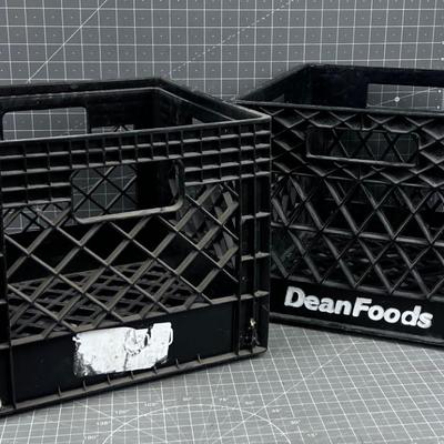 2 Plastic Milk Crates, Black 