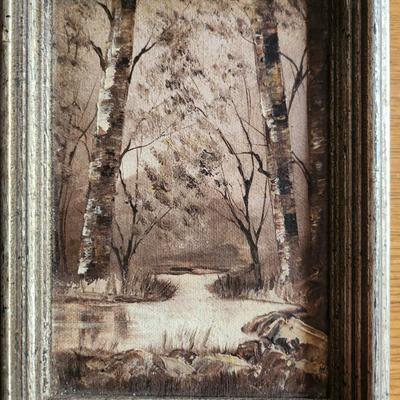 Forest & Stream Painting in Sephia Tone