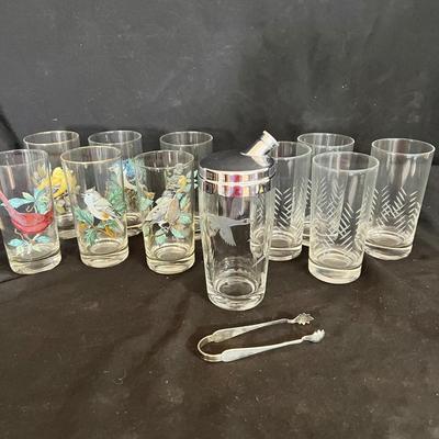 Unique Bird Glasses & Shaker with Floral Ice Tongs (DR-MK)