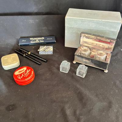 Silver Ink Well, Fountain Pen & More Vintage Office Accessories (DR-MK)