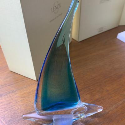 THREE Lenox Art Glass Sailboats In Boxes
