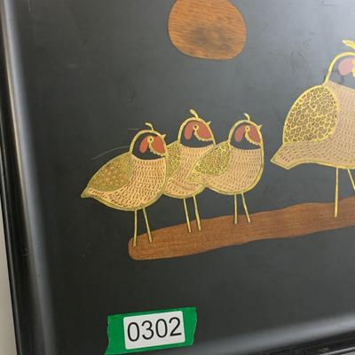 MCM Couroc Serving Tray Partridge Birds