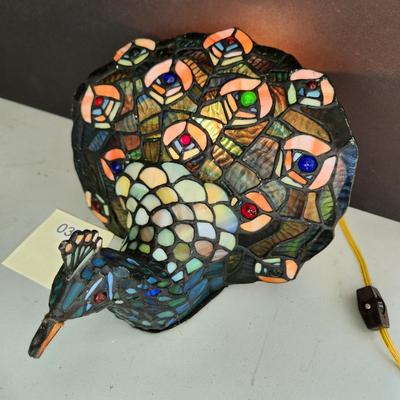 Stained Glass Peacock Accent Table Lamp Light