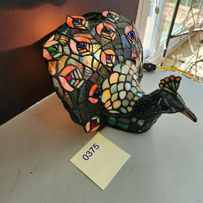 Stained Glass Peacock Accent Table Lamp Light