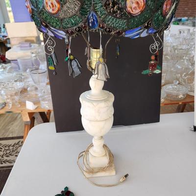 Stained Glass Lamp Shade on Marble Base