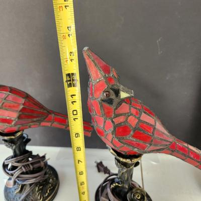 2 Stained Glass Red Cardinal Birds Accent Lamps Lights