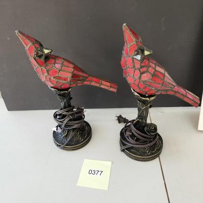 2 Stained Glass Red Cardinal Birds Accent Lamps Lights
