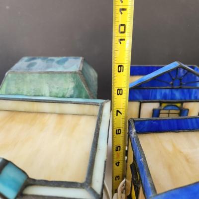 Lot of 7 Stained Glass Houses Village Lamps Lights