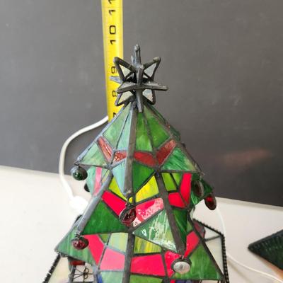 2 Stained Glass Christmas Tree Accent Lamps Lights