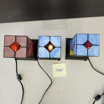 Lot of 3 Halloween Theme Stained Glass Accent lamps Lights Spider Witch Black Cat