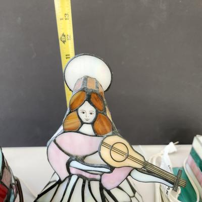 lot of 5 Stained Glass Accent Lamps Lights Cake, Angel Apple Flower Cart