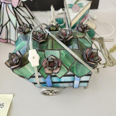 lot of 5 Stained Glass Accent Lamps Lights Cake, Angel Apple Flower Cart