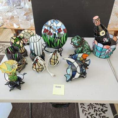 Lot of 11 Stained Glass Accent Table Lamps Lights Wine Bucket, Fish, Chicks, Frog ++